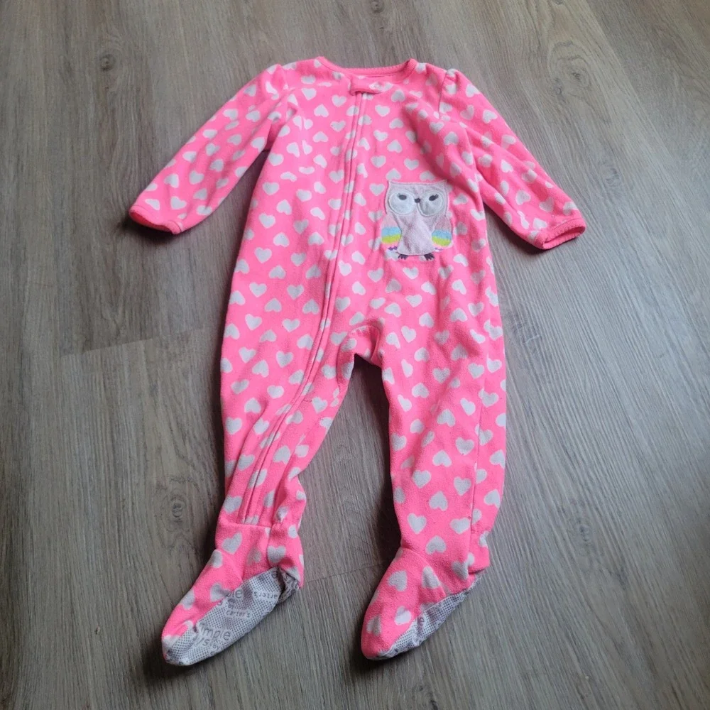 Simple Joys by Carter's Footed Pajamas Girls 18M Pink Heart Owl Fleece Sleeper